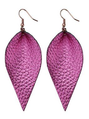💲Sale 10/$15 ❤️ -  Leather Leaf Teardrop Pink Purple Metallic Fishhook Earrings